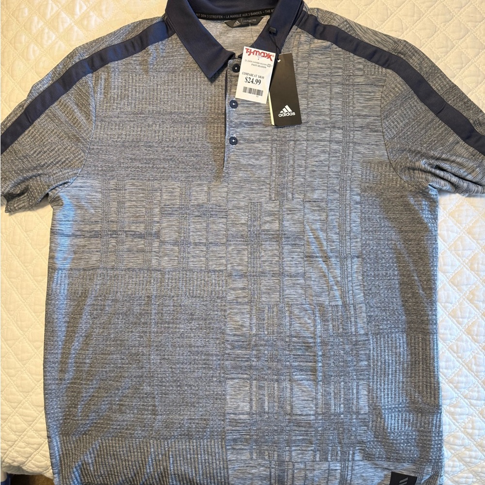 Adidas Blue Polo Shirt with Textured Fabric, men’s large